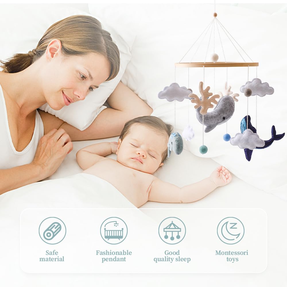 Cama de bebé móvil Baby Wind Chime Craturas marinas, nubes 3D peces móvil campanilla de viento móvil, cama de bebé colgante juego móvil para