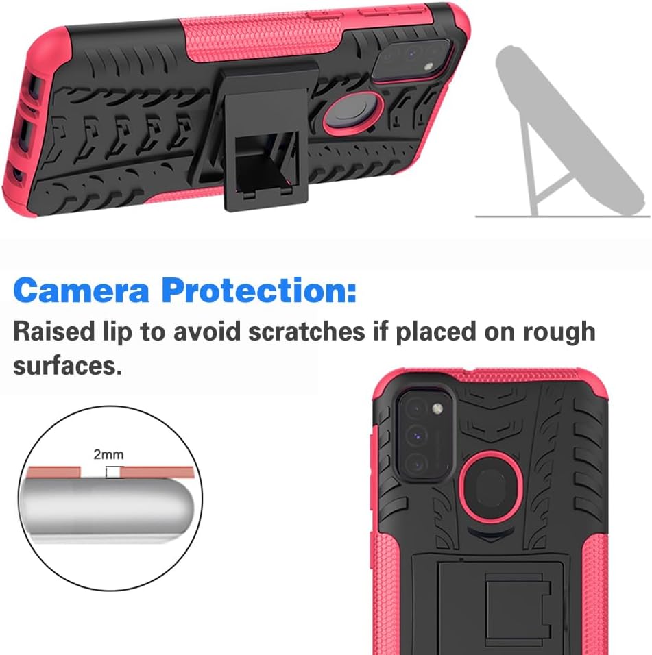 Asuwish Funda de teléfono para Samsung Galaxy M30s M21 con protector de pantalla de vidrio templado y soporte delgado, funda protectora híbrida