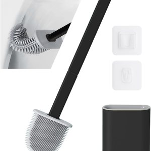 Juego de cepillo y soporte de silicona para inodoro, cabezal de cepillo flexible para inodoro, cepillo limpiador de inodoro de silicona con mango de Juego de cepillo y soporte de silicona para inodoro, cabezal de cepillo flexible para inodoro, cepillo limpiador de inodoro de silicona con mango de