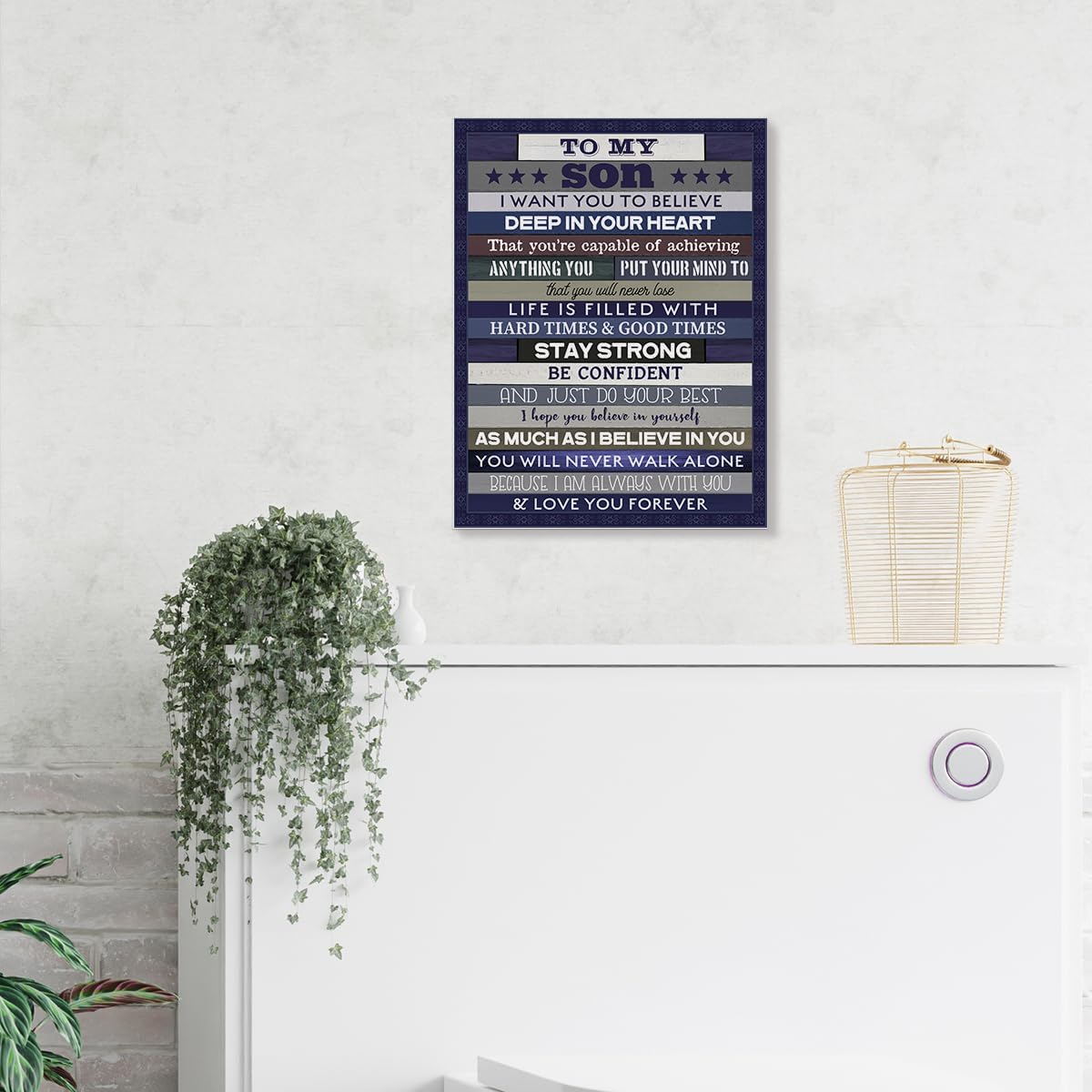 Lienzo decorativo para pared con texto en inglés To My Son I Want You to Believe Deep In Your Heart, pintura enmarcada para decoración de pared para
