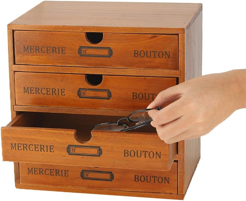 Caja de almacenamiento de madera con cajones, organizador de escritorio portátil de madera para el hogar, oficina, mostrador, decoración de