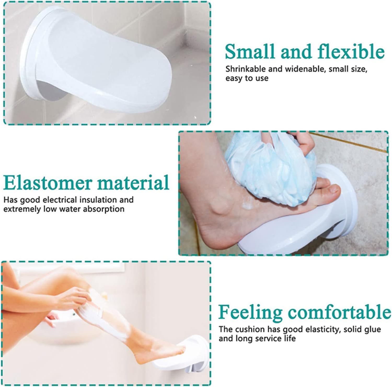 Reposapiés de ducha, soporte de succión para piernas, reposapiés de plástico antideslizante para ducha para el hogar, hotel, baño, color blanco