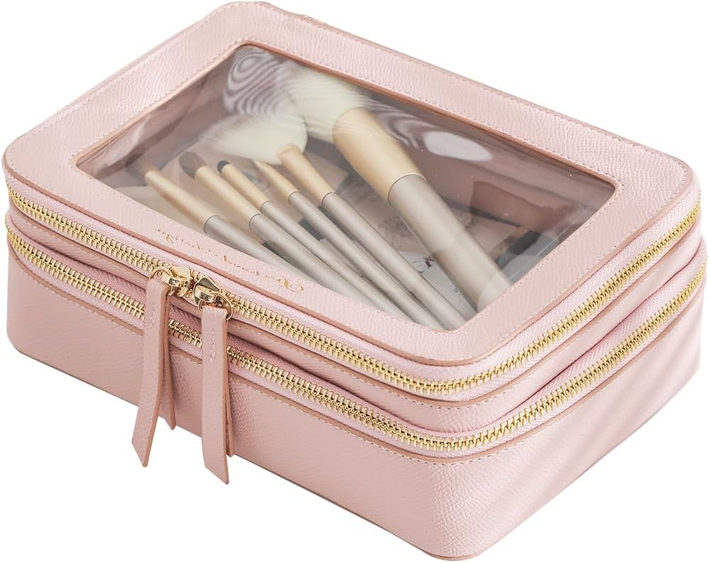 Organizador de bolsa de maquillaje transparente, bolsa de almacenamiento transparente, funda de tren de viaje portátil, bolsa de cosméticos de doble