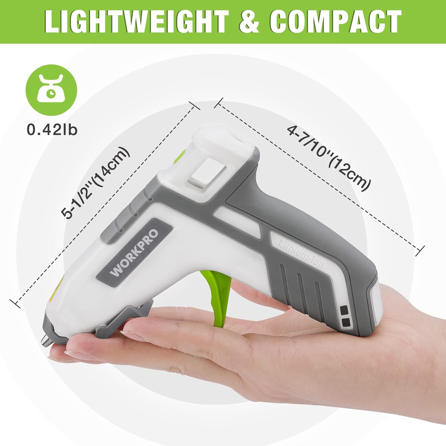WORKPRO Pistola de pegamento caliente inalámbrica, kit de pistola de pegamento de precalentamiento rápido con 20 piezas de mini pistola de pegamento