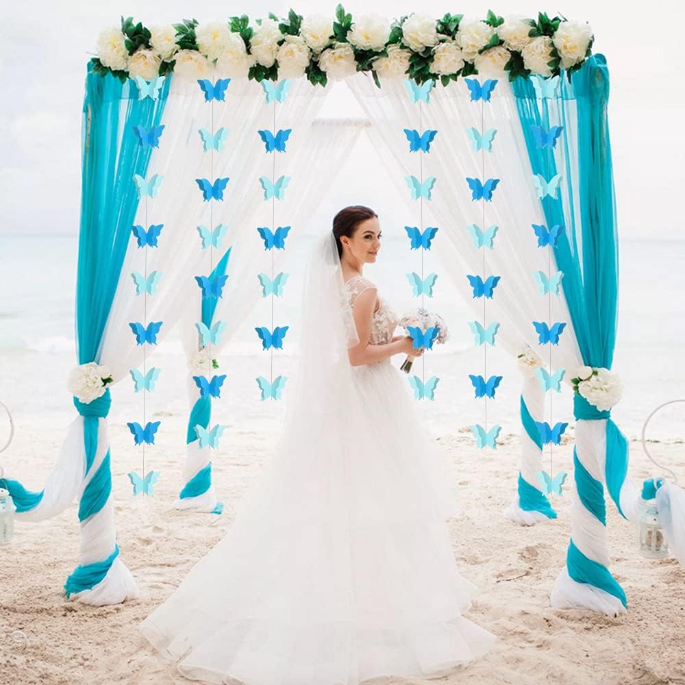 Guirnalda de papel de mariposa azul 3D para colgar en el hogar, decoración de techo, fiesta de cumpleaños, baby shower, boda, suministros de