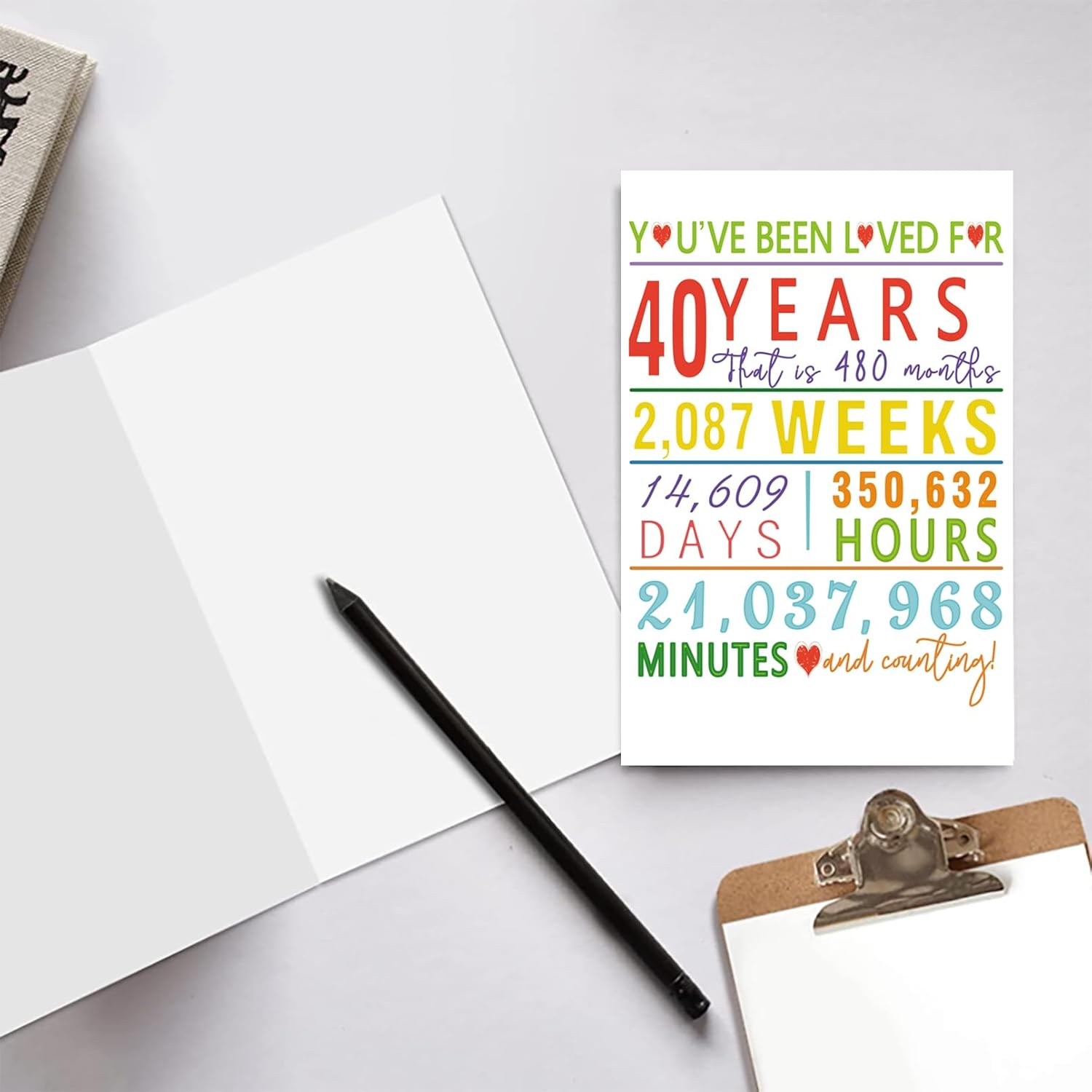 Colorida tarjeta de cumpleaños número 40 para él y ella, decoraciones de feliz cumpleaños 40 para mujeres y hombres, divertida tarjeta de cumpleaños