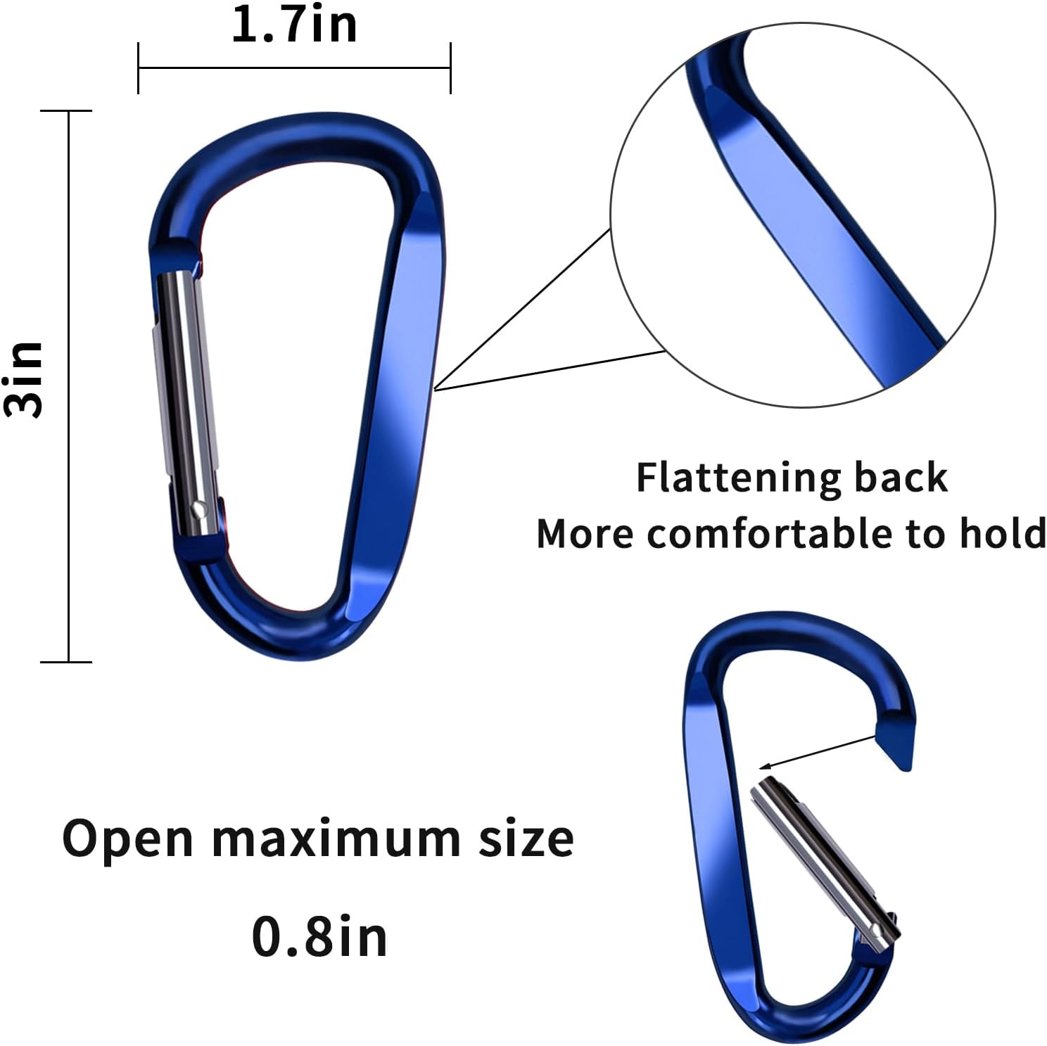 3″ Aluminum Carabiner Clips, 12PCS D Ring Shape Keychain Carabiners Hook Buckle