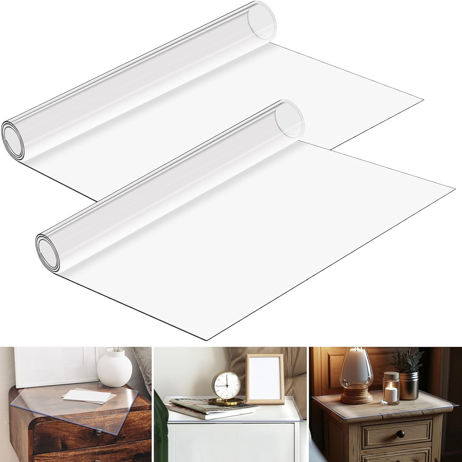 2 fundas de mesa de noche de 15.8 x 23.6 pulgadas de grosor de plástico de PVC transparente, protector de mesa transparente de PVC, protector de