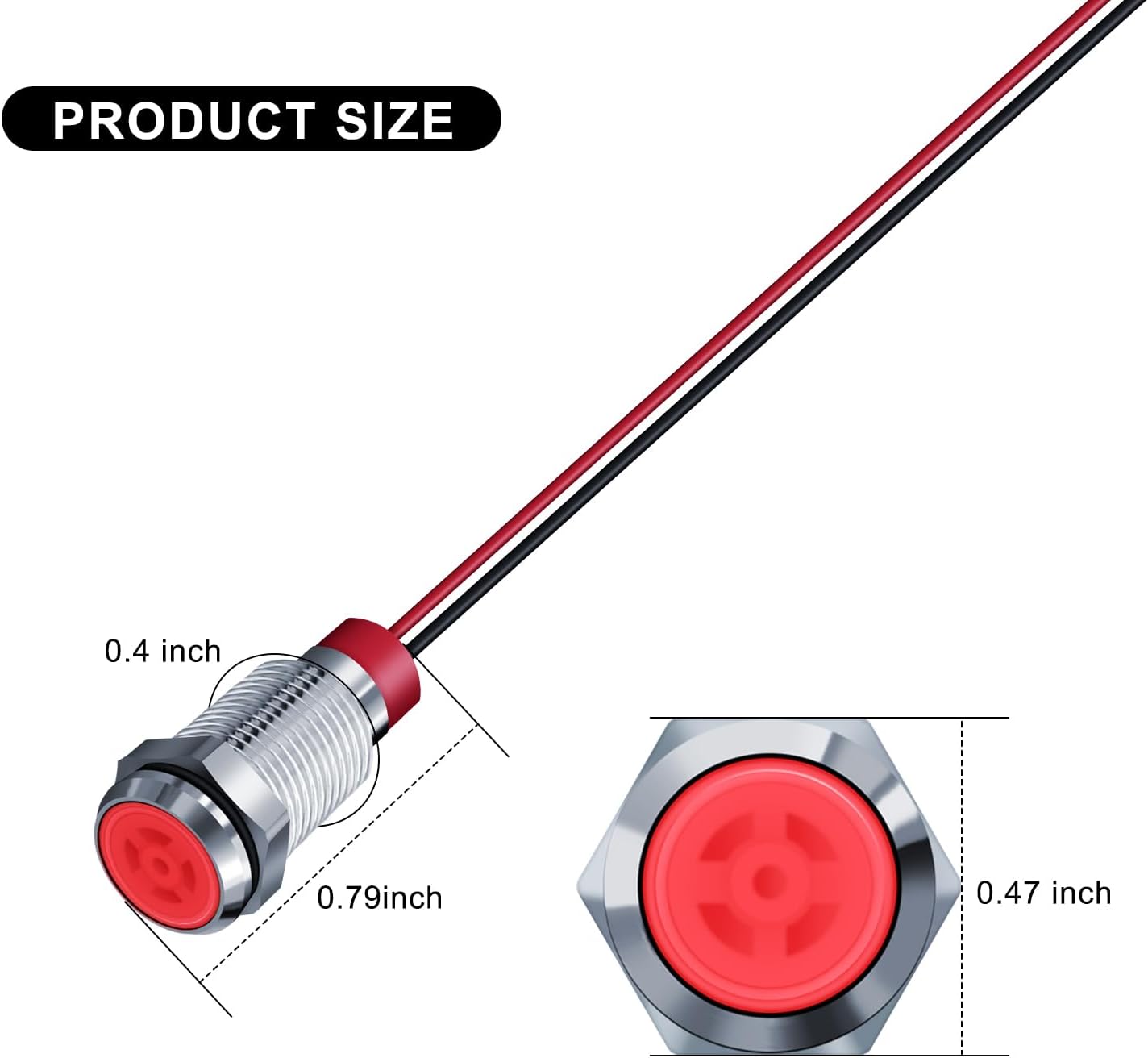 10 luces indicadoras LED de metal impermeable de 0.394 pulgadas, ACDC 12-24V 25 pulgadas, orificio de montaje, luz de señal piloto precableada para
