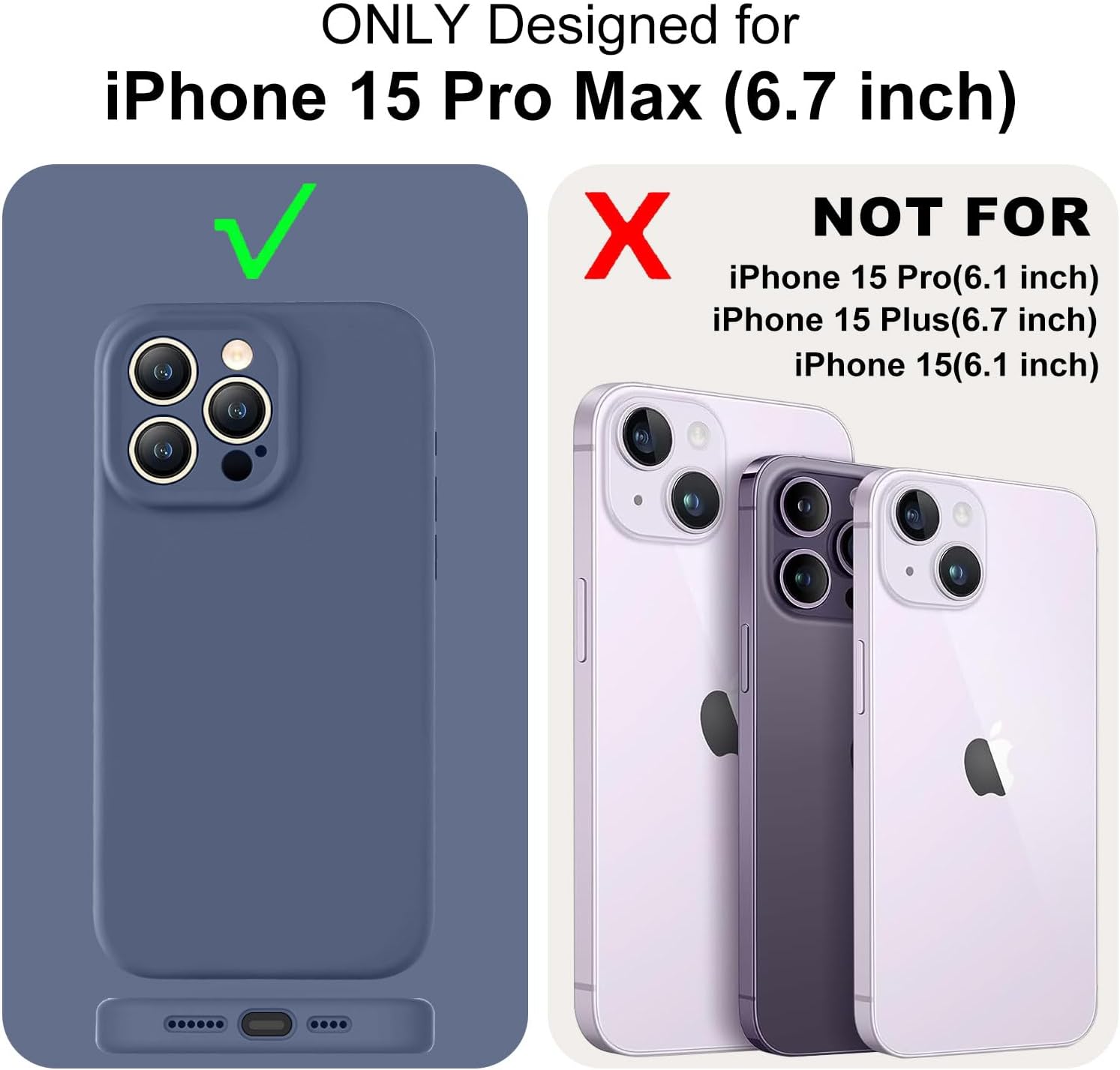 Ktele Compatible con iPhone 15 Pro Max, silicona mejorada protección de cámara forro de microfibra suave Funda de goma de gel delgada cubierta