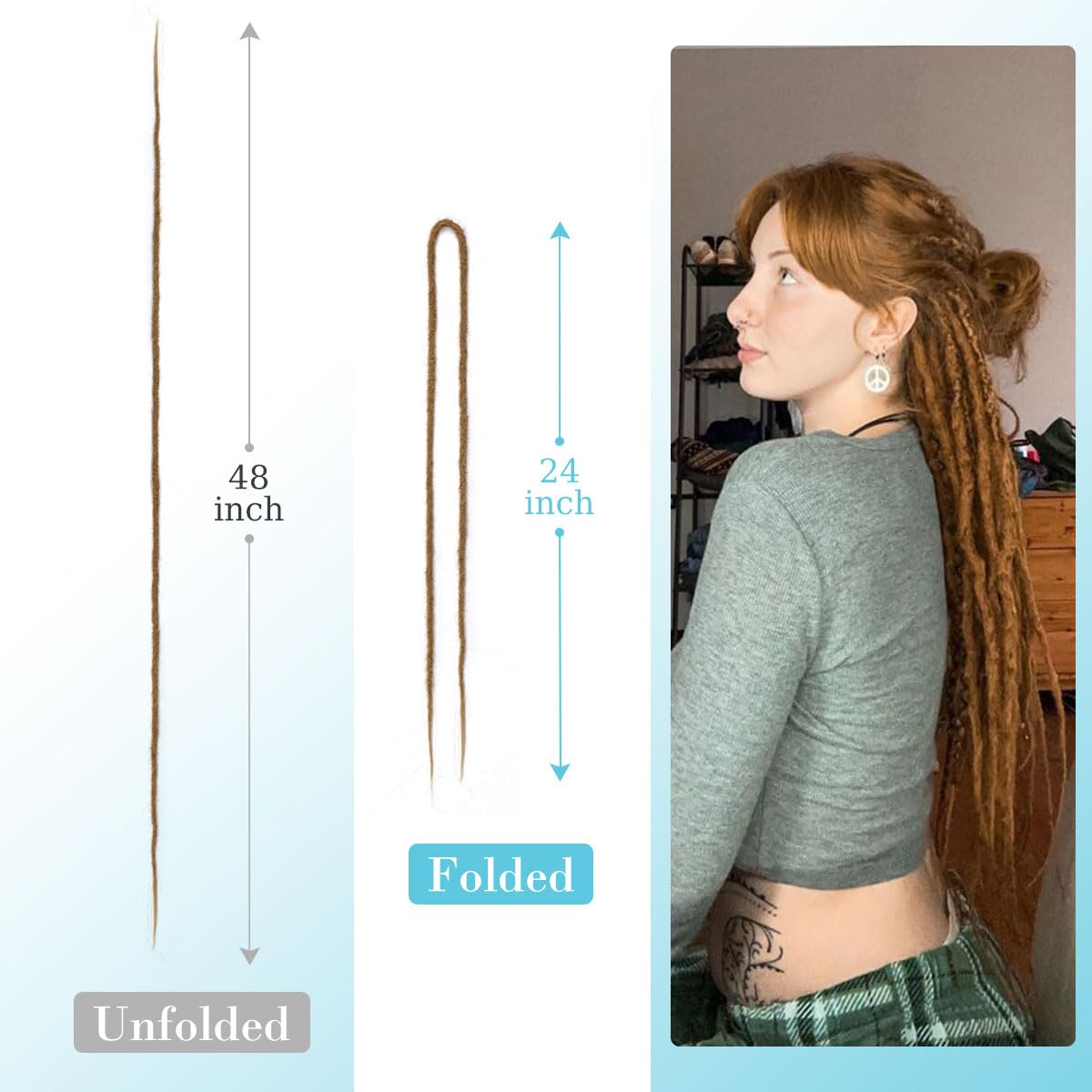 Extensiones de rastas sintéticas de doble punta de 24 pulgadas, 0.2 in, finas, suaves, falsas, 15 unidades, extensiones de rastas color azul