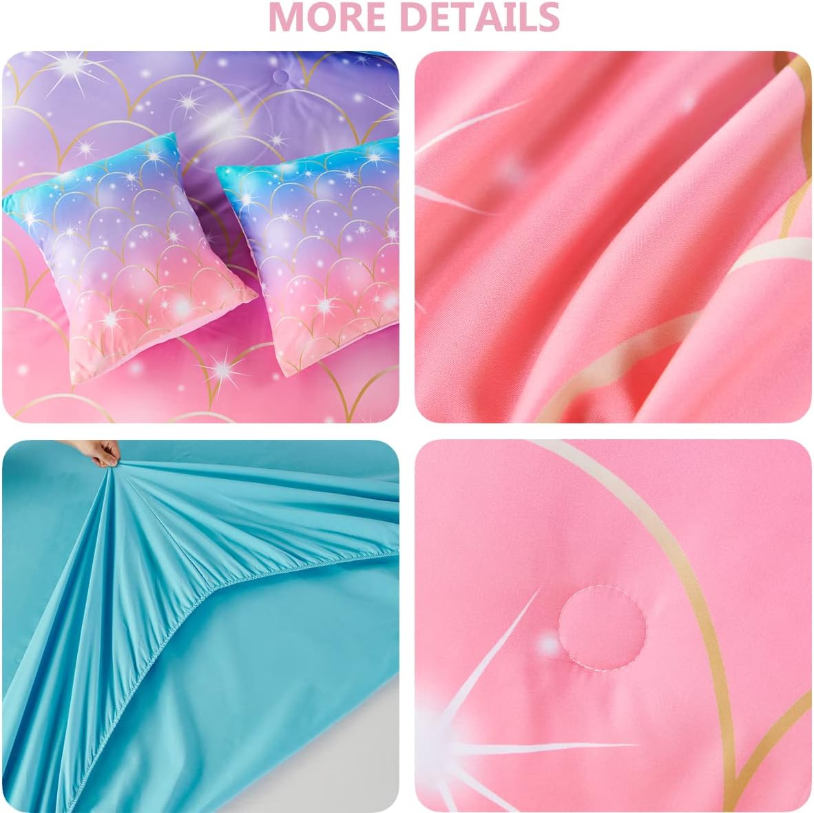PERFEMET Juego de edredón de tamaño matrimonial con estampado de sirena para niñas, juego de ropa de cama colorido de teñido anudado para niñas