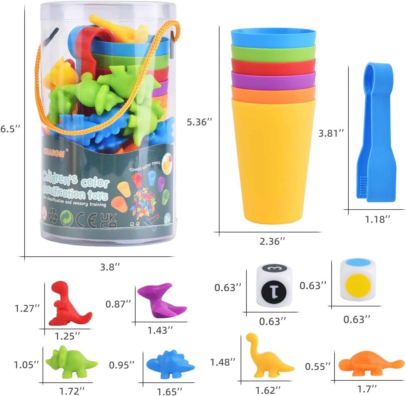 Juguetes de dinosaurios mejorados para contar y clasificar, juego de dinosaurios a juego de clasificación de colores con tazas y dados apilables,