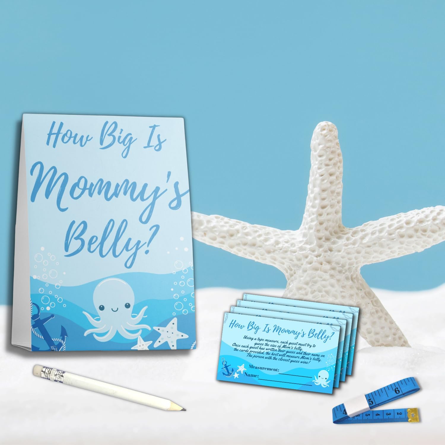 Mida Mommys Belly Baby Shower Game Qué tan grande es la protuberancia Ahoy es un niño Baby Shower Game Cinta métrica náutica Baby Sprinkle