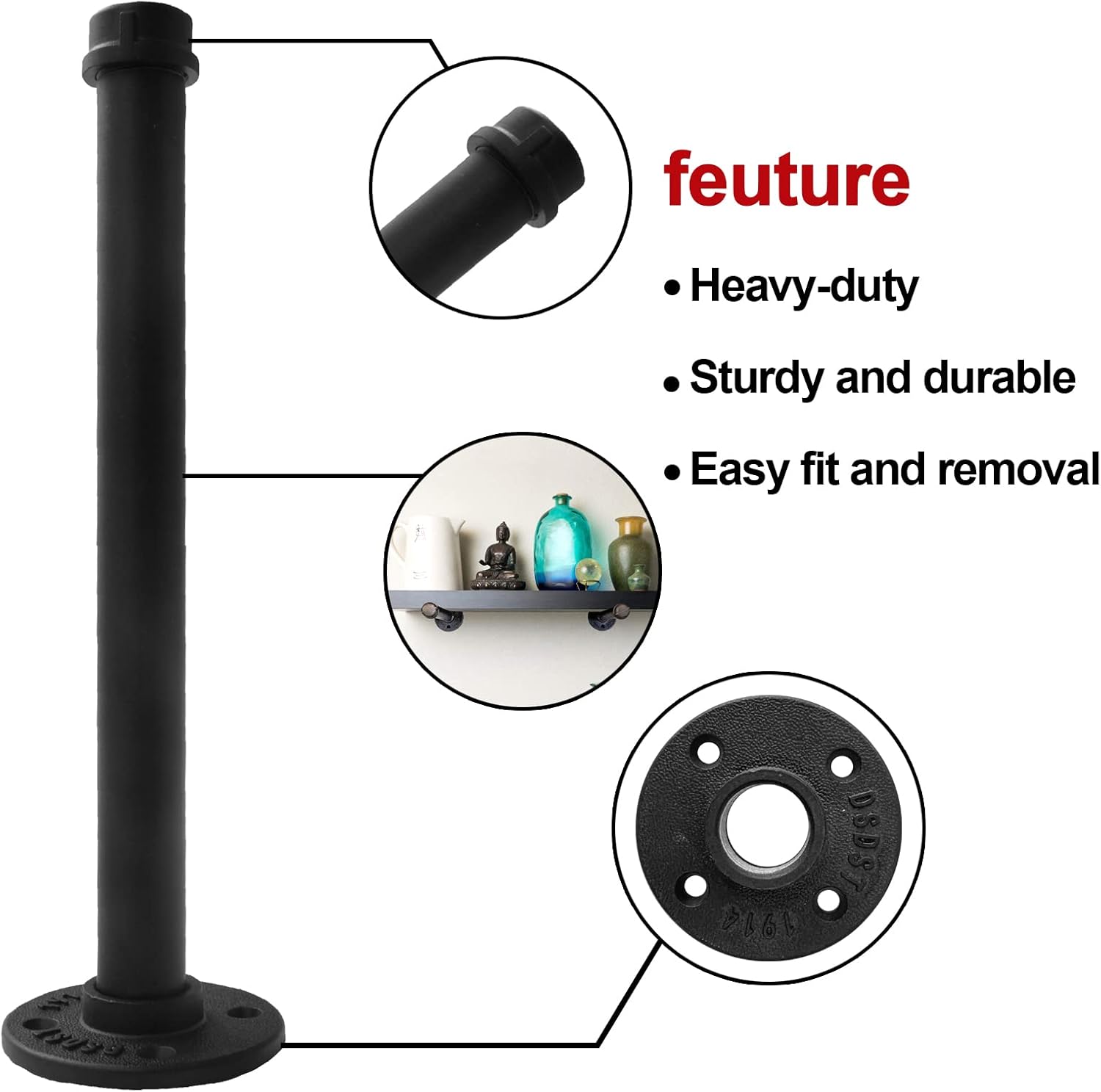 HOEMLIM Soporte para estante, paquete de 4 soportes flotantes rústicos montados en la pared, estantería industrial de tubería resistente para madera