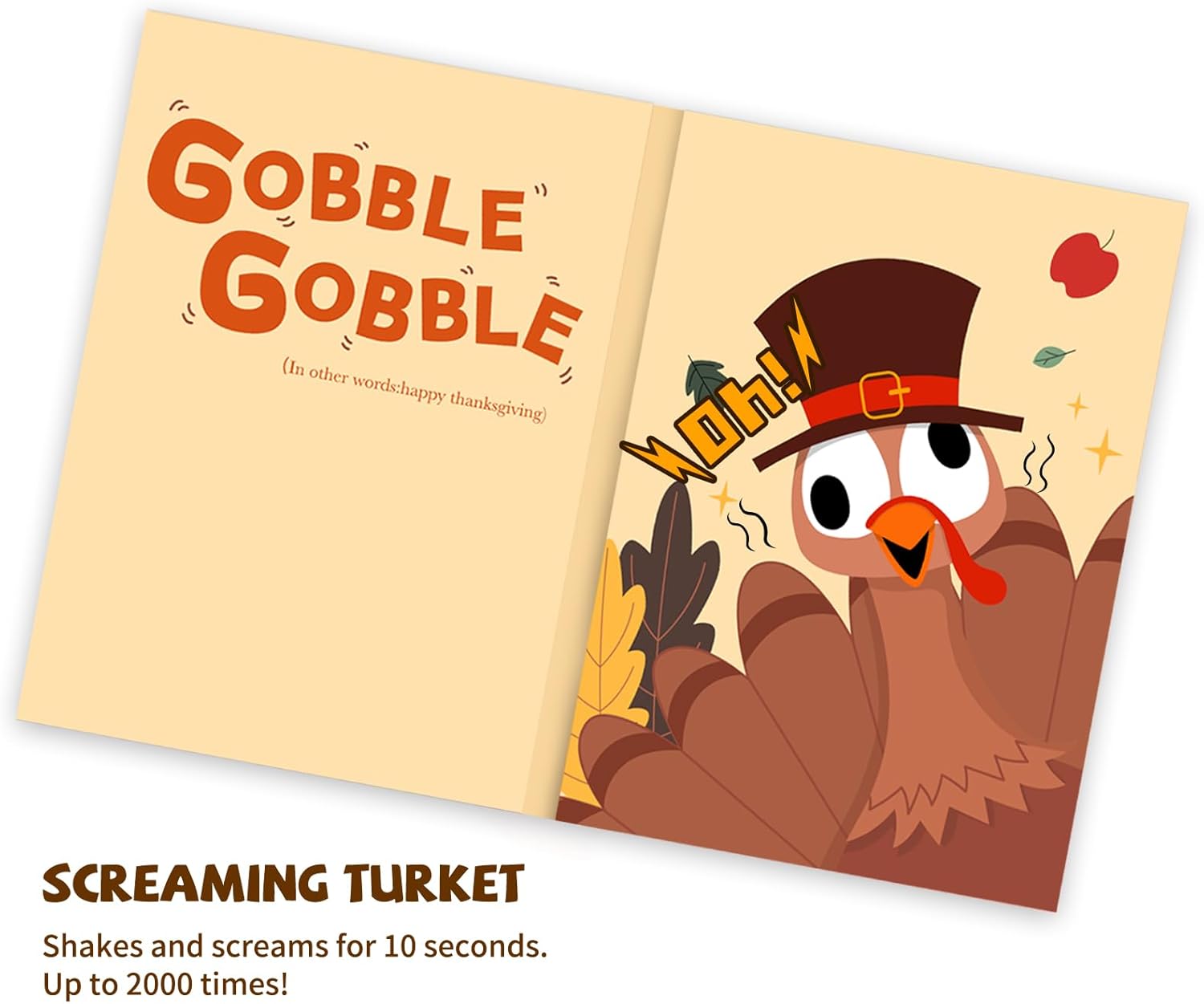 Tarjeta de Acción de Gracias Divertida, Sonido y Sacudida Cabeza Movimiento Humor de dibujos animados con sobre, GOBBLE GOBBLE
