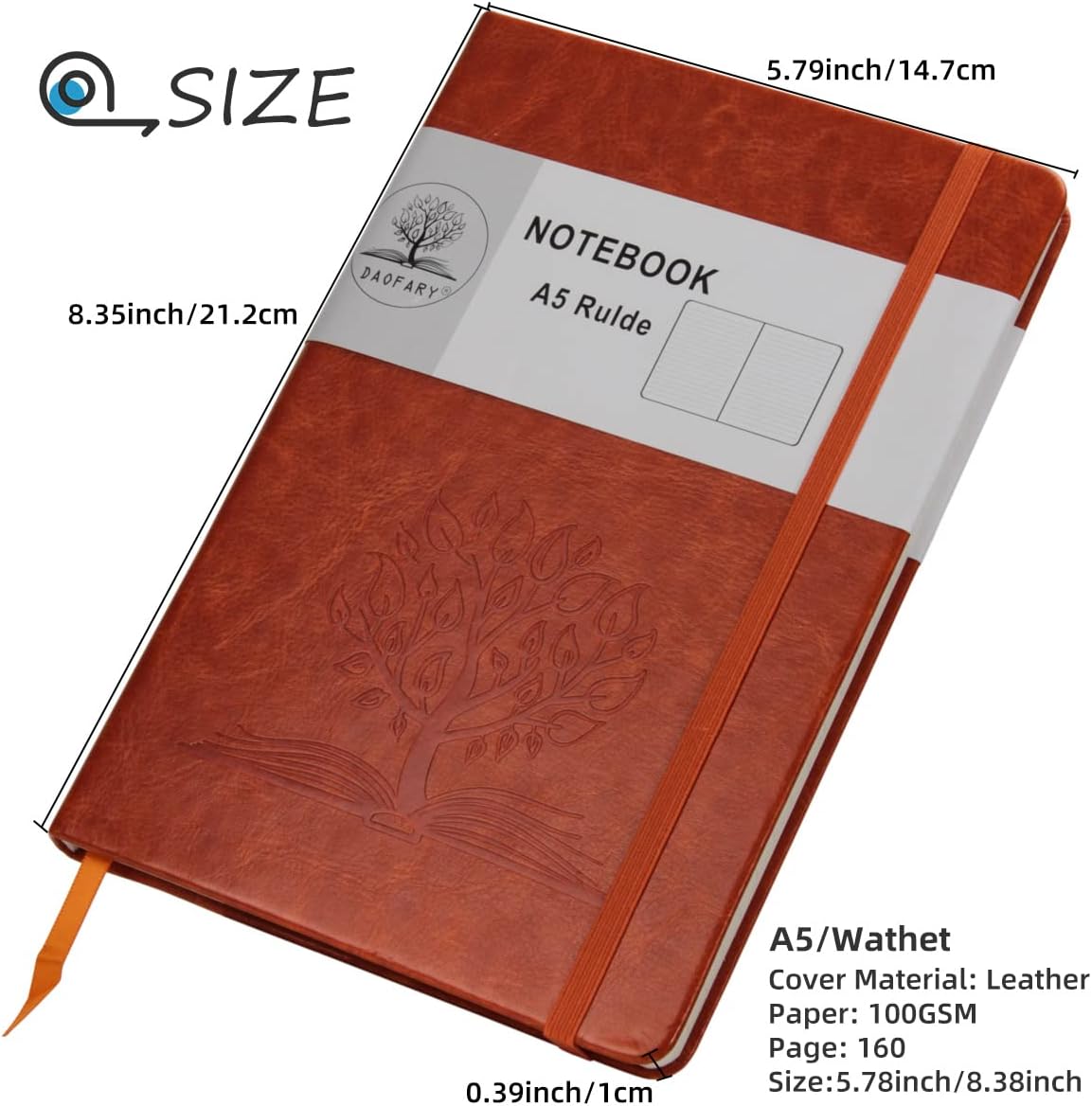Cuaderno A5 con rayas de cuero, 160 páginas, diario de 3.53 ozm, de papel grueso, tapa dura, con bolsillo, para trabajo, hombres y mujeres, 8.4 x