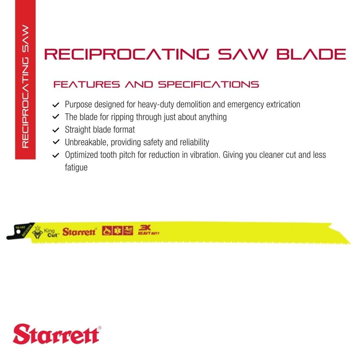Starrett Hoja de sierra recíproca de demolición y rescate de incendios bimetálica, 12 pulgadas de largo x 34 pulgadas de ancho x 0.50 pulgadas de