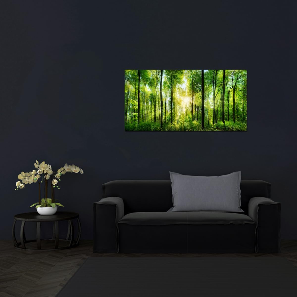 Lienzo impreso para pared, decoración del hogar, amanecer por la mañana, árboles verdes, paisaje, sol sobre bosque, imagen realismo, rústico,