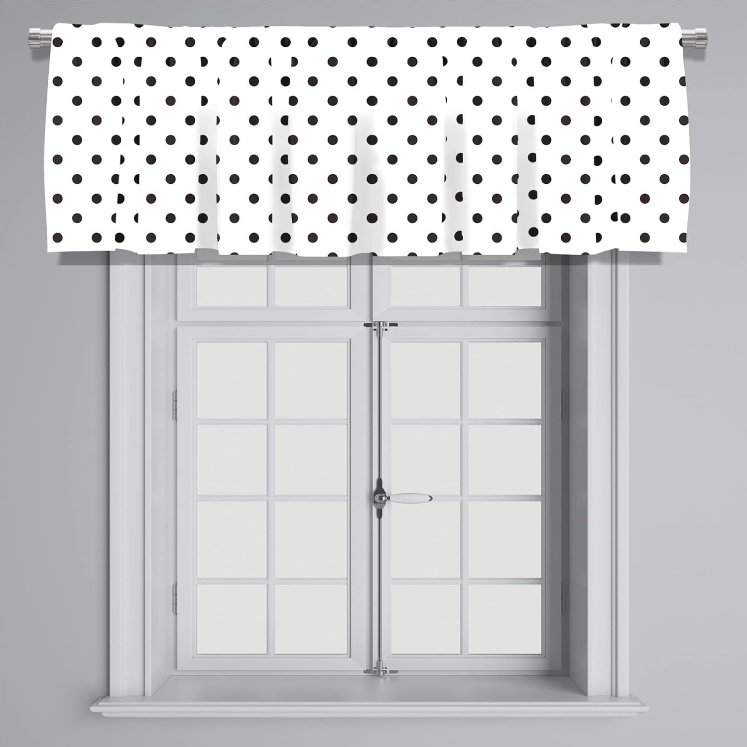 Healbrighting Cenefa de cortina corta con bolsillo para cortinero con lunares negros y blancos para decoración de cocina, dormitorio, 52 x 18