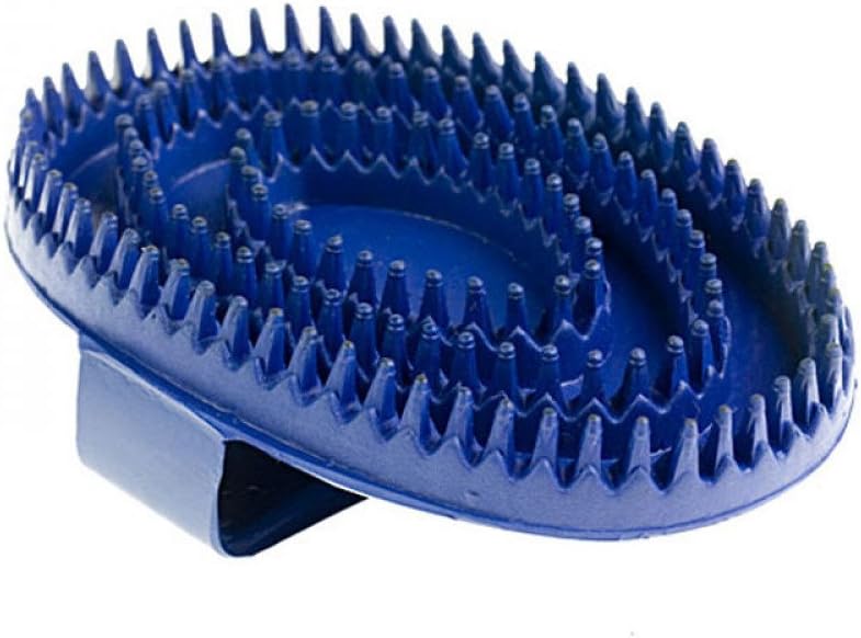 HORZE Cepillo de goma suave con mango para caballos, perros y gatos, 6 x 4 pulgadas, color azul, talla única