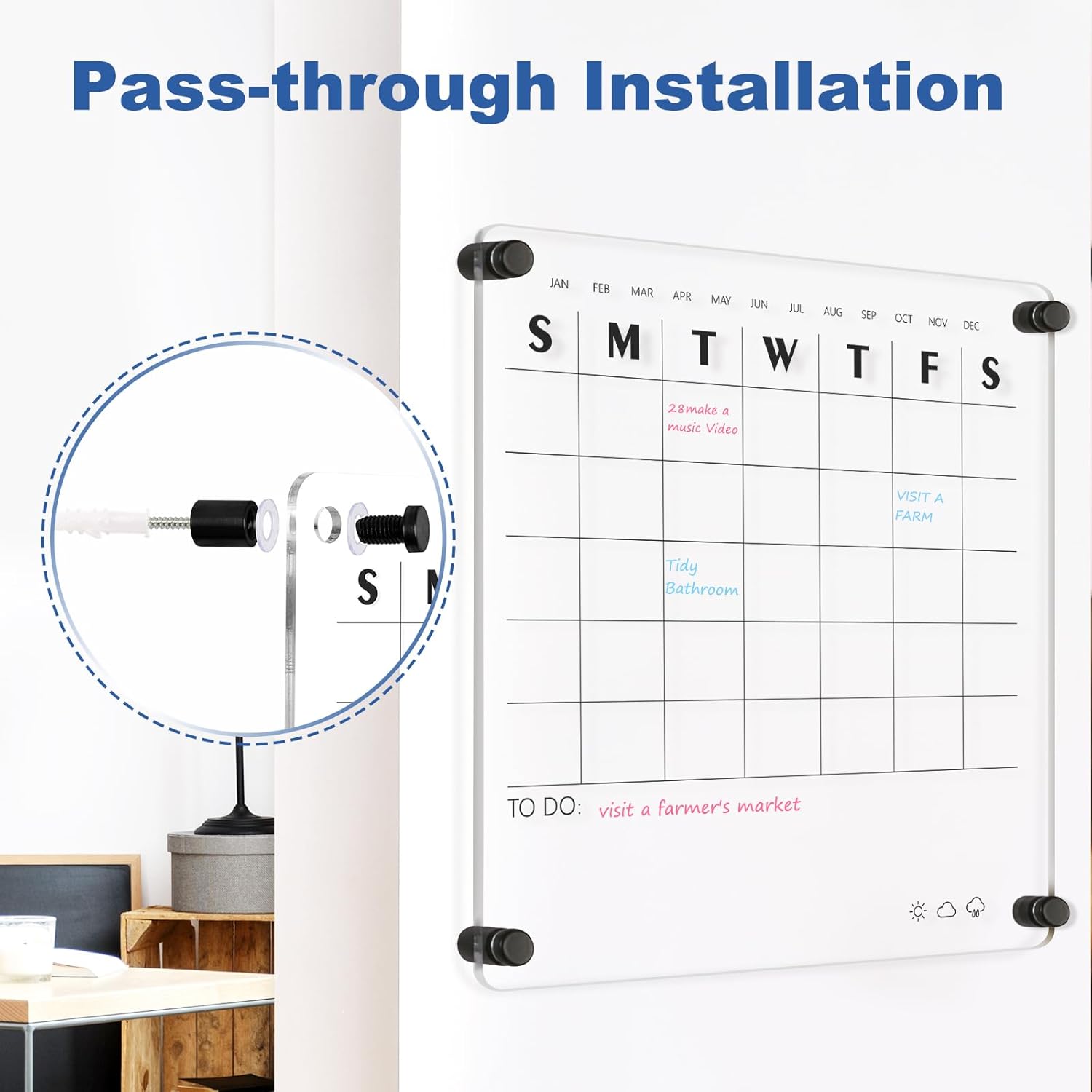 Calendario acrílico para pizarra blanca de pared, pizarra semanal transparente de borrado en seco, pizarra blanca pequeña para pared, hogar,