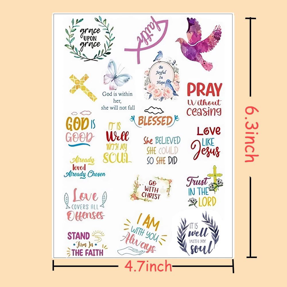 20 hojas de tatuajes temporales con versículos de la Biblia, calcomanías motivacionales de escritura inspiradora, tatuajes de fe, regalos de fiesta,