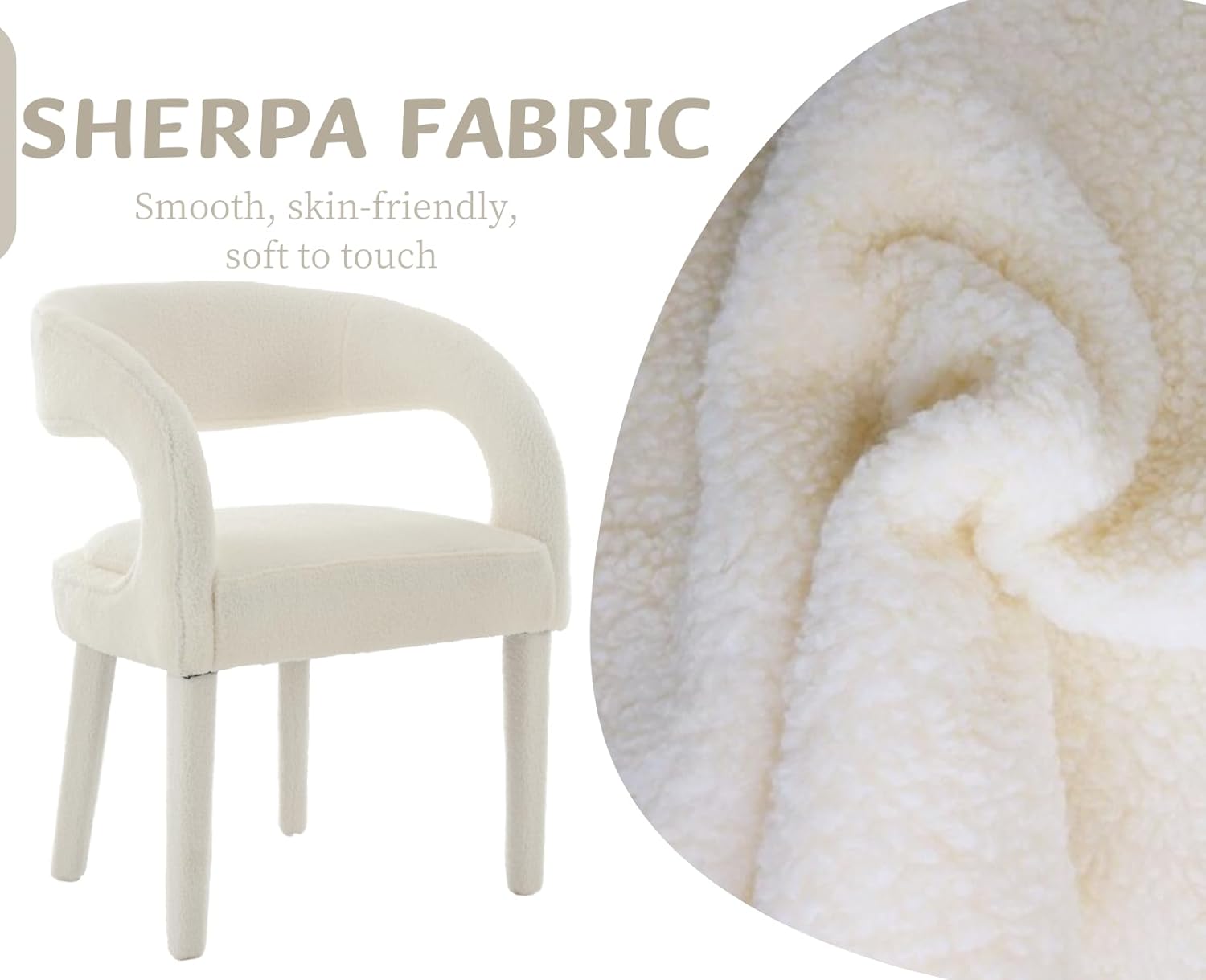 CIMOTA Juego de 2 sillas de comedor tapizadas blancas, modernas sillas de cocina y comedor, sillas de cocina Sherpa con brazosrespaldo abierto,