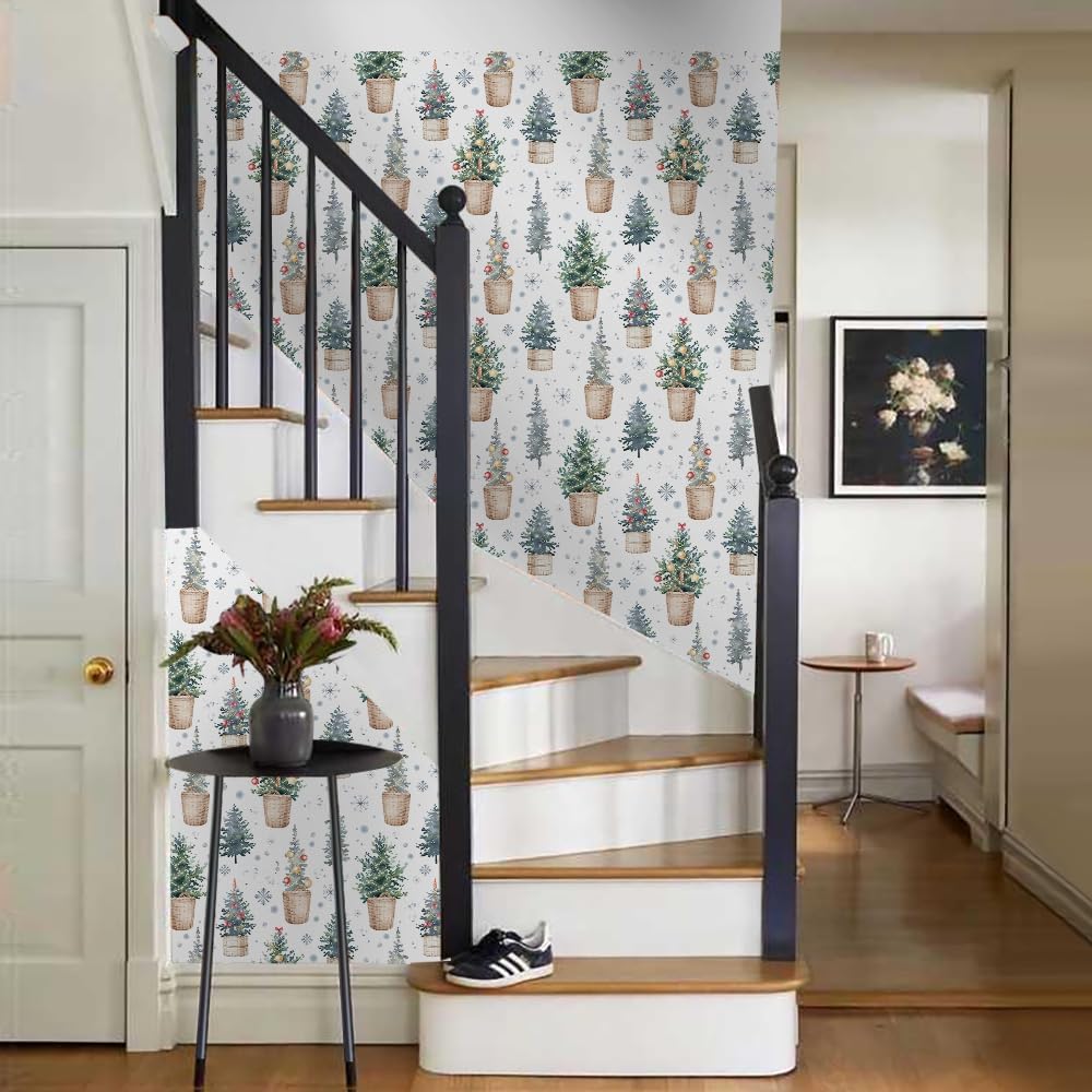 Macetas de árboles de Navidad de 18 x 236 pulgadas, papel tapiz autoadhesivo para despegar y pegar, papel de contacto extraíble, papel de pared