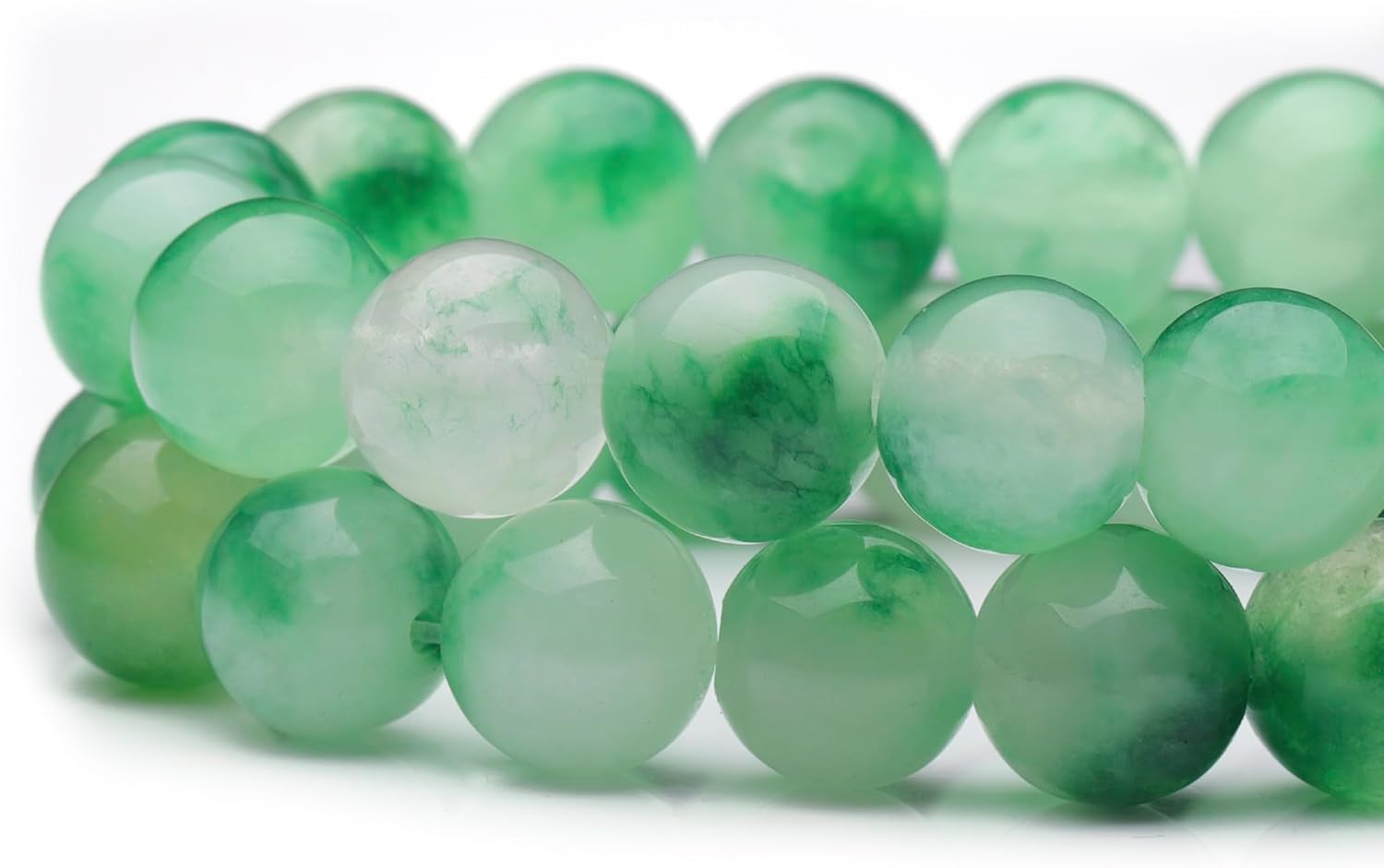 Youngbling Cuentas de piedras preciosas naturales para la fabricación de joyas, cuentas redondas pulidas de jade de flor verde de 0.315 in, cuentas