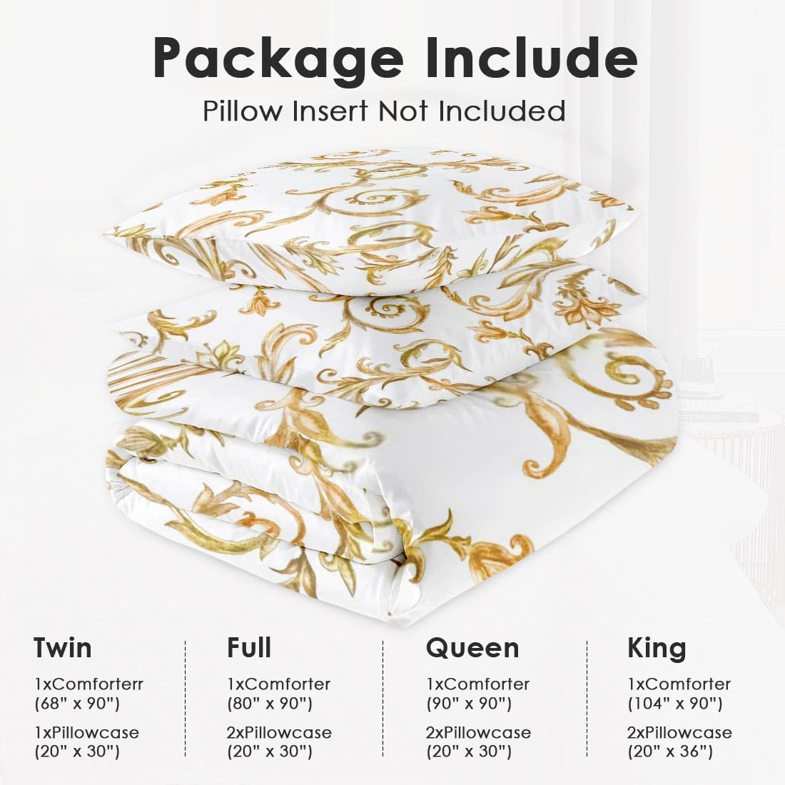 Juego de edredón tamaño King, edredón suave floral vintage dorado real para niños y adultos, juego de ropa de cama de lirio medieval de tulipanes