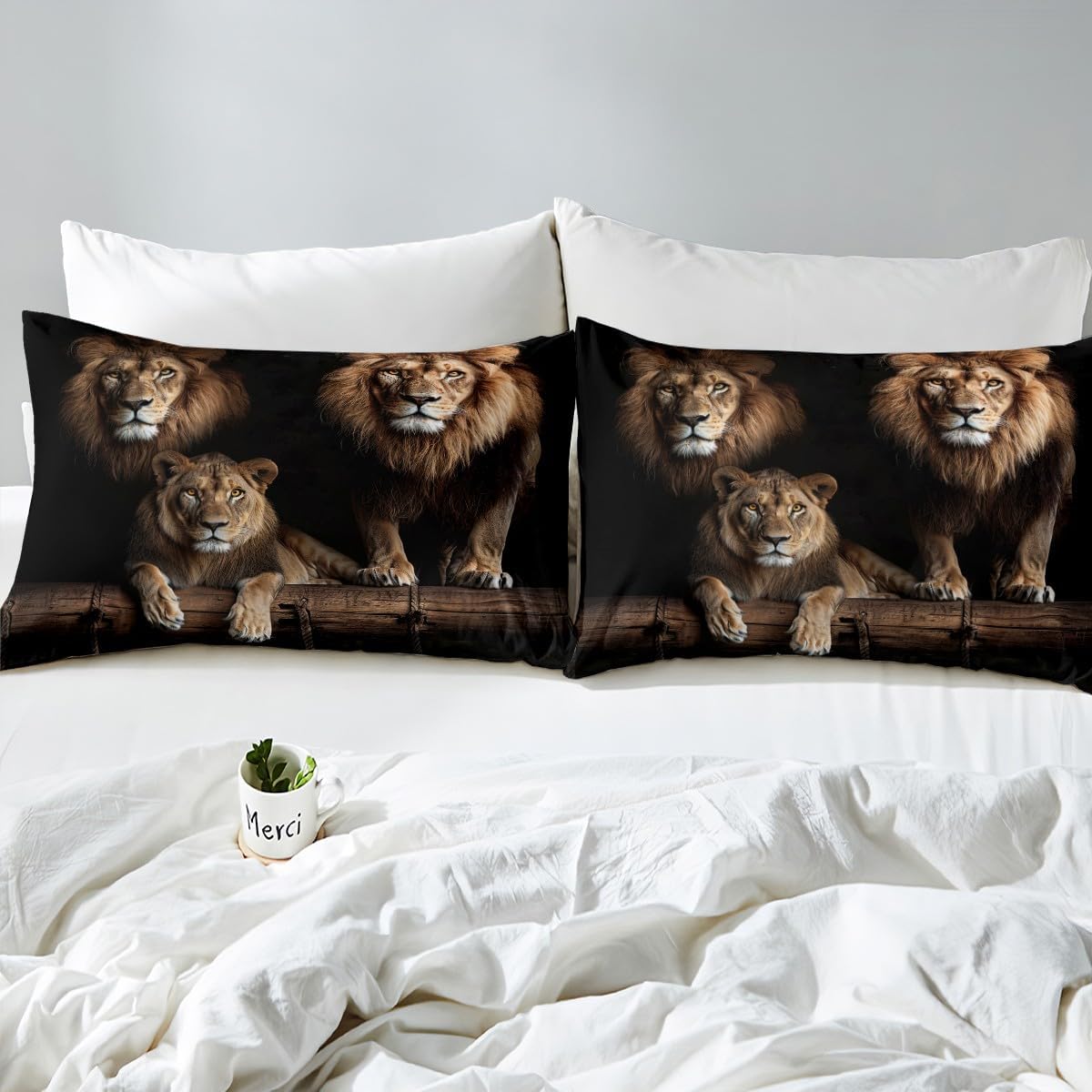 Erosebridal Juego de funda de edredón de león con diseño de animales de safari africanos para niños, funda de edredón de animales salvajes, juego de