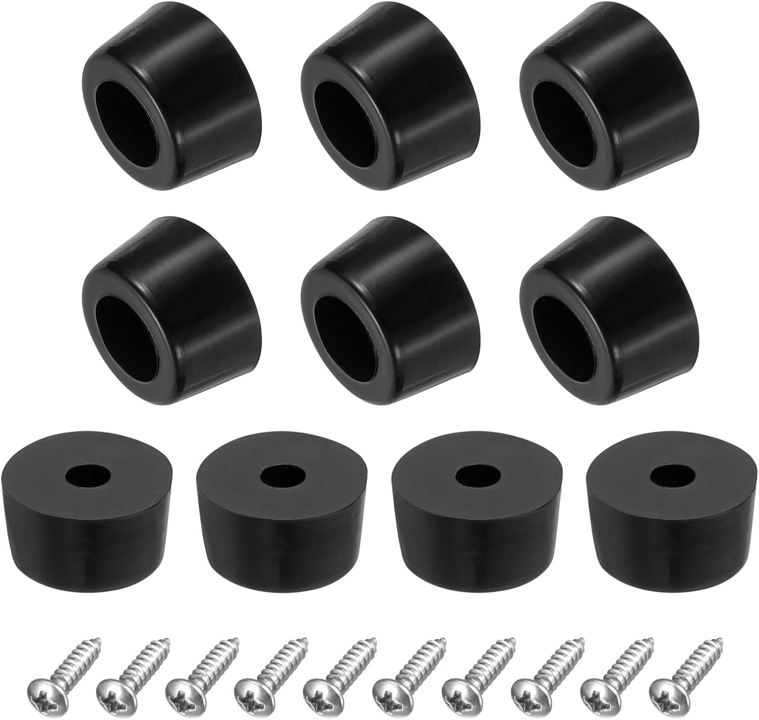 uxcell 10 pies de goma para parachoques, almohadillas redondas de 0.28 pulgadas de alto x 0.51 pulgadas de ancho con arandela de acero inoxidable y