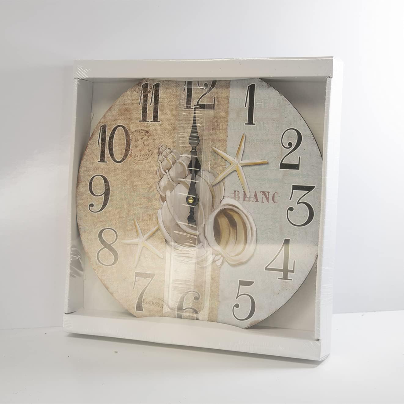 Reloj de pared de madera de estrella de mar de concha decorativo de 13 pulgadas para decoración temática de playa para cocina, baño, oficina,
