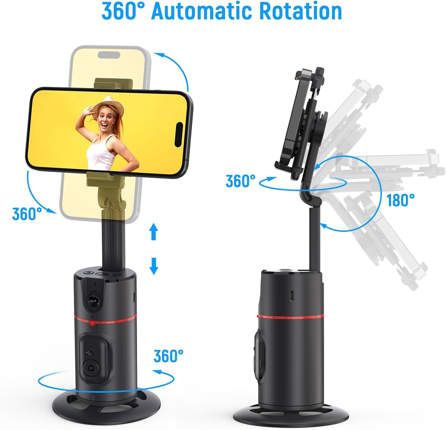Trípode de seguimiento facial automático con luces de llenado, no requiere aplicación, soporte de cámara de teléfono con rotación de 360 con control