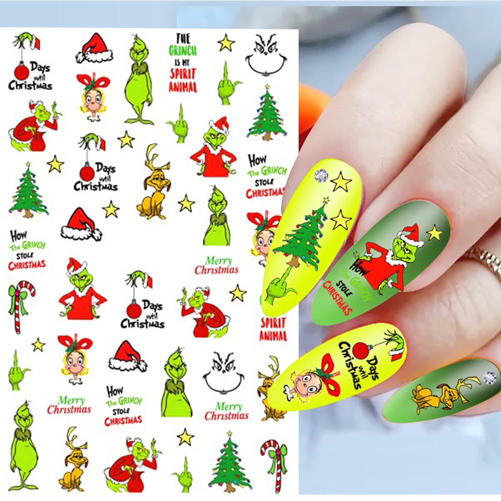 Calcomanías de arte de uñas de Navidad, diseño autoadhesivo 3D, suministros de calcomanías de uñas de Navidad, árbol de Navidad, copos de nieve,