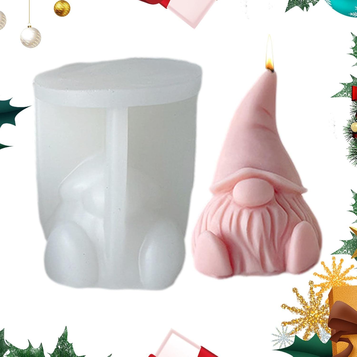Molde de vela de silicona 3D, lindo molde de fundición de escultura de gnomo de Papá Noel de Navidad, molde de resina hecho a mano, molde de cera