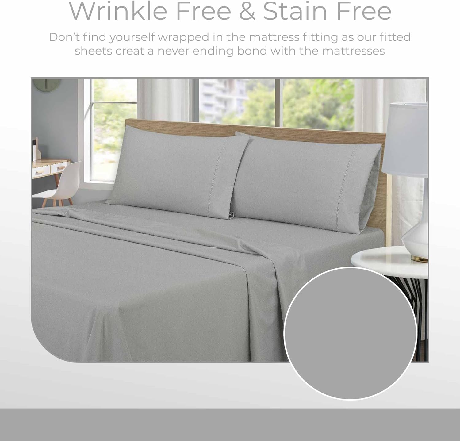 Juego de sábanas tamaño matrimonial, sábanas y fundas de almohada de lujo, juegos de ropa de cama de microfibra extra suave con bolsillo profundo de