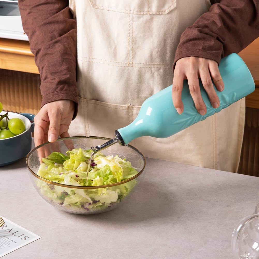Sweejar Botella dispensadora grande de aceite de oliva de cerámica, 24 onzas líquidas de aceite opaco que protege el aceite para reducir la