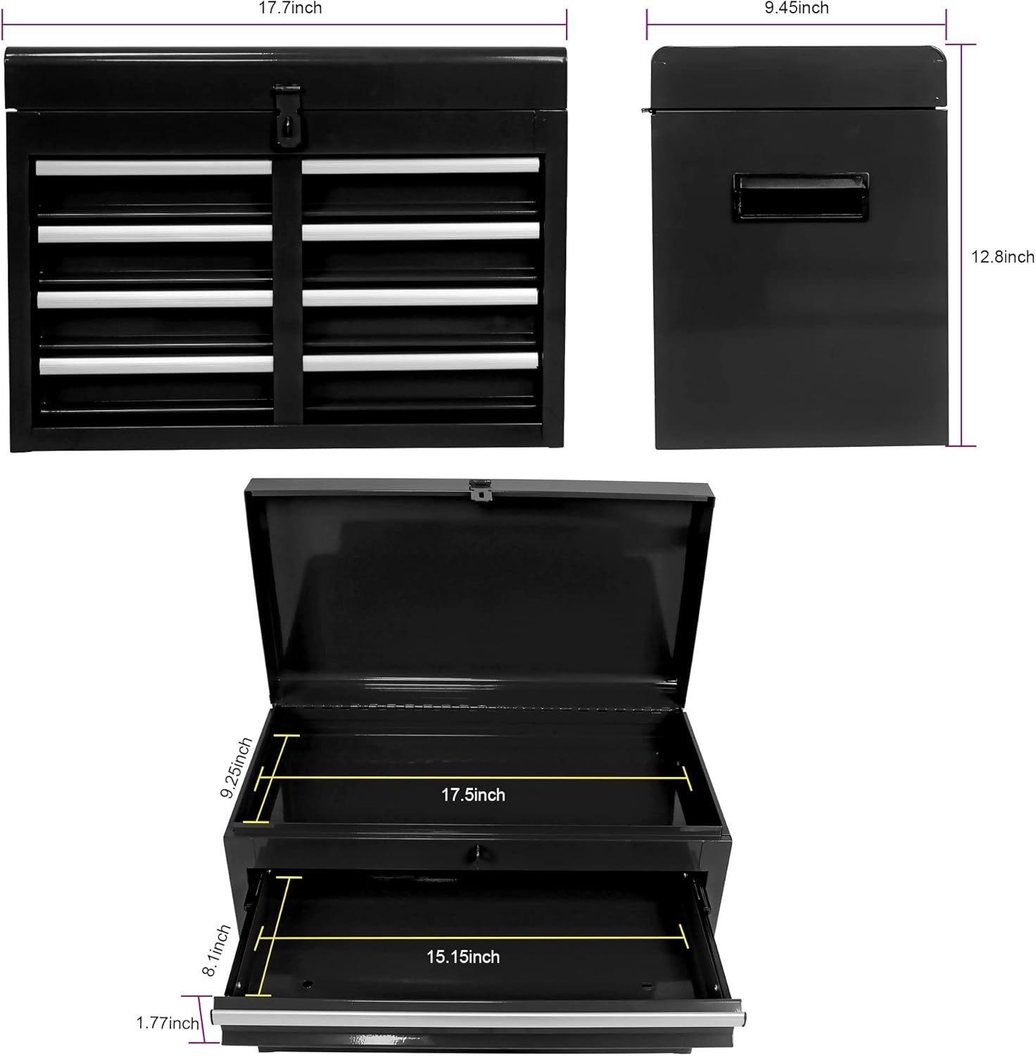 Armario desmontable con 5 cajones con gabinete inferior y un estante ajustable, caja de herramientas de metal para almacén, garaje, taller de