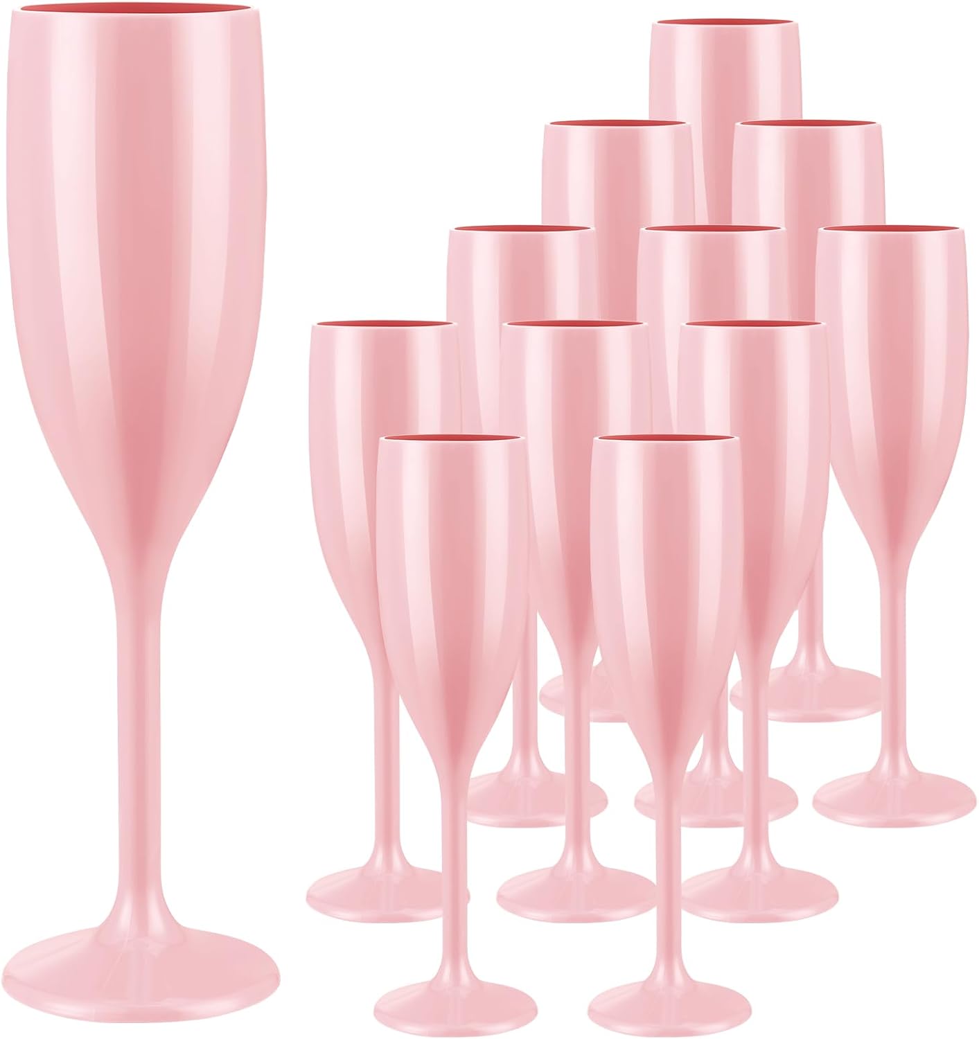 12 copas de champán rosa, cristalería de boda, copas de vino de plástico para beber champán, copas de vino rosa, agua de oro rosa para decoraciones