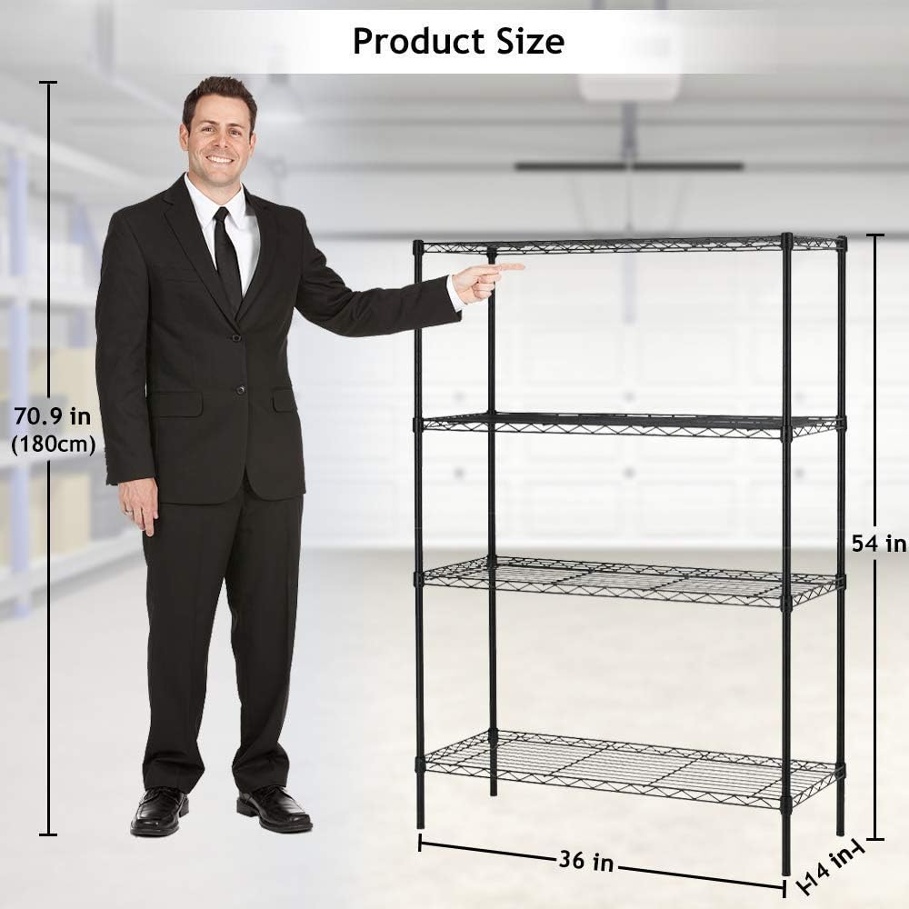 Estantería de alambre de 4 estantes para garaje, resistente, altura ajustable, organizador de estantes de alambre con certificación NSF, comercial,