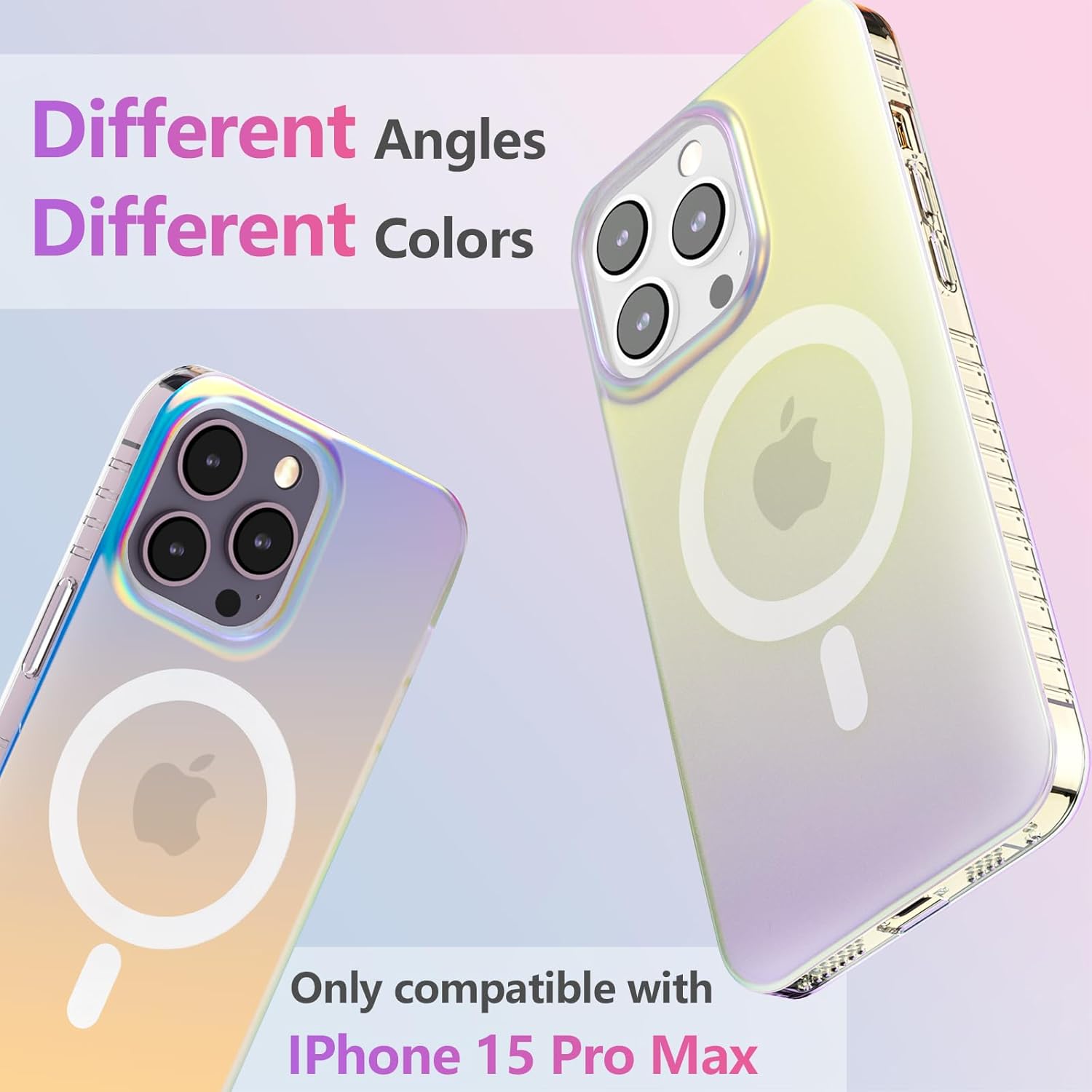 Funda magnética para iPhone 15 Pro Max holográfica iridiscente, compatible con Magsafe Funda protectora delgada translúcida mate para iPhone 15 Pro