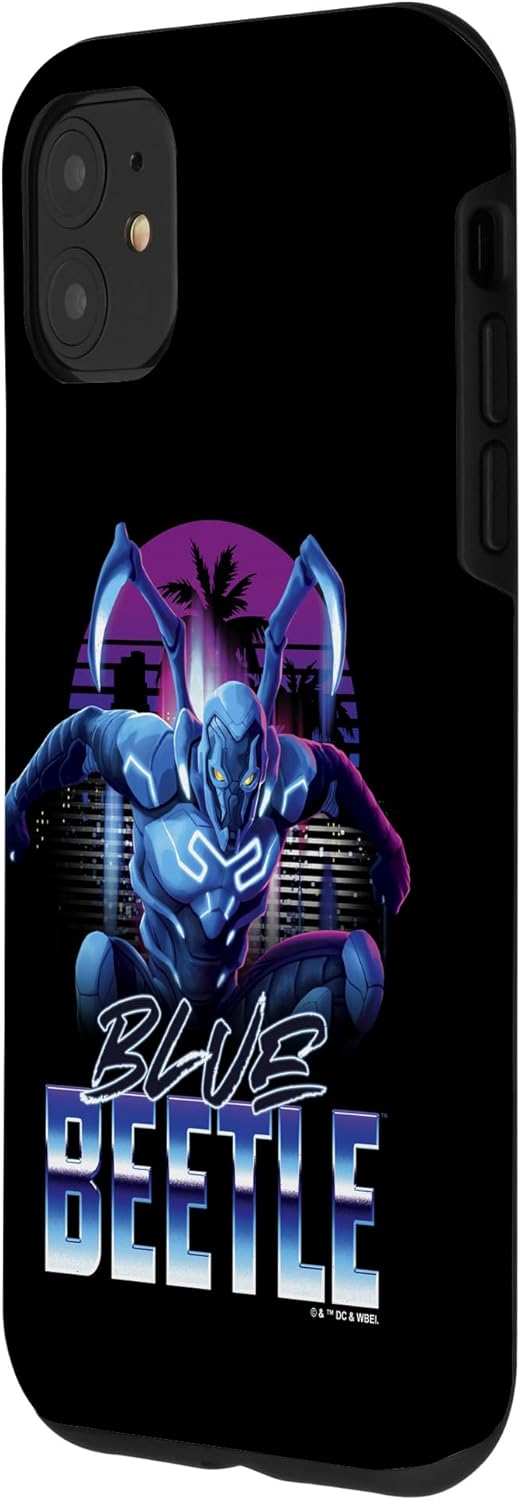 iPhone 11 Blue Beetle Neon City Lights Super Hero Action Portrait Case