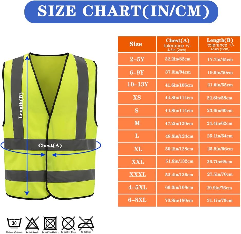 AYKRM Chaleco de alta visibilidad de alta visibilidad de 12 colores chaleco de seguridad de construcción de trabajo reflectante de alta visibilidad