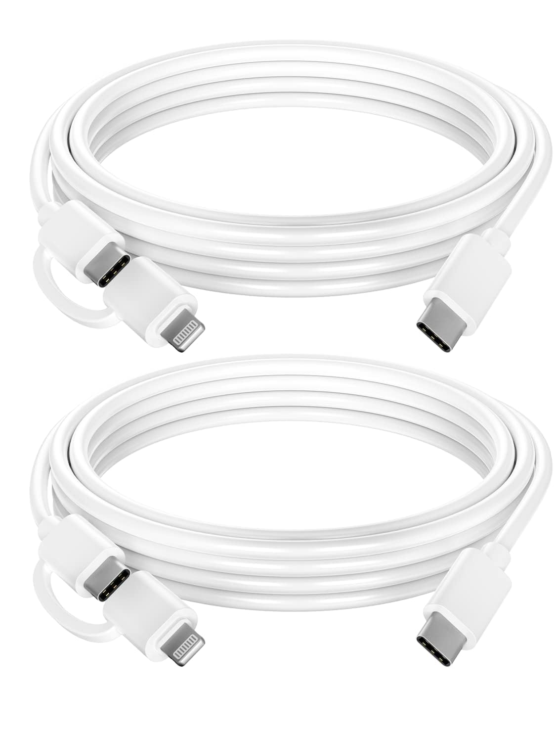 Quntis Cable USB C a CLightning 2 en 1, paquete de 2 cables de carga múltiple USB C de 6.6 pies para iPhone 15 certificado MFi, cable de carga