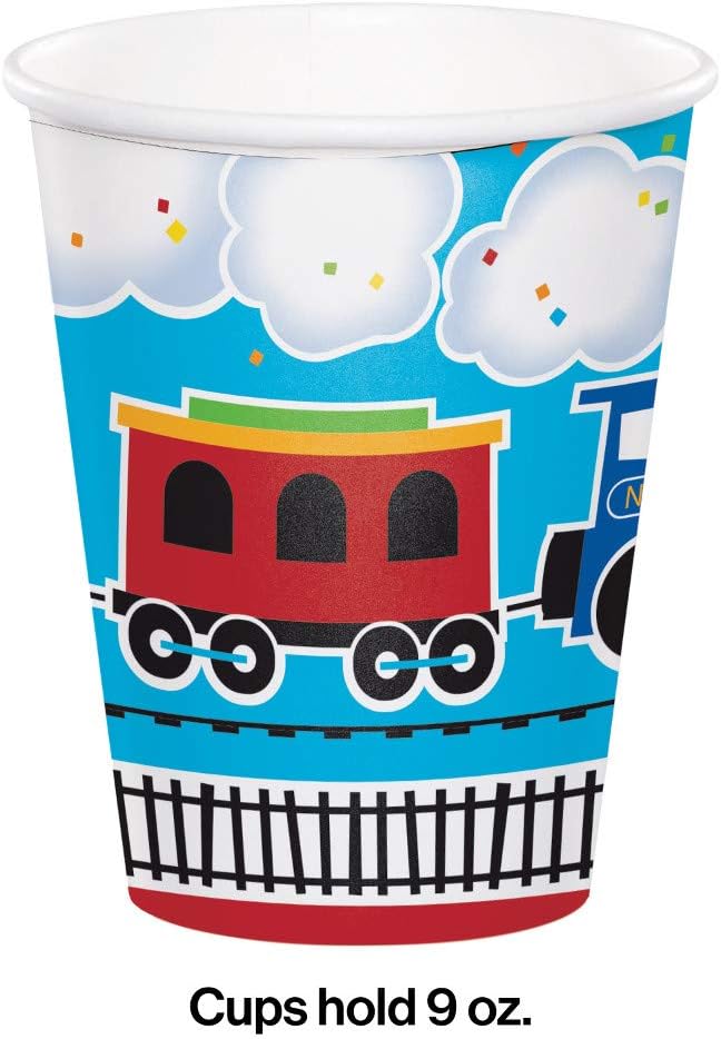 Creative Converting All Aboard Train – Kit de suministros para fiesta de cumpleaños, sirve para 8 personas