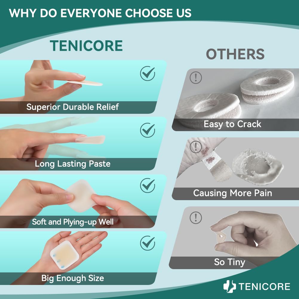 Tenicore Almohadillas para juanetes, alivio de juanetes, almohadillas para ampollas para mujeres y hombres, vendajes hidrocoloides, almohadillas