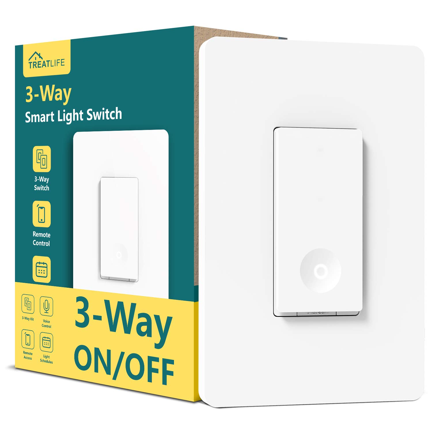 TREATLIFE Interruptor inteligente de 3 vías, interruptor de luz WiFi de 2.4 GHz, funciona con Alexa y Google Home, requiere cable neutro, control