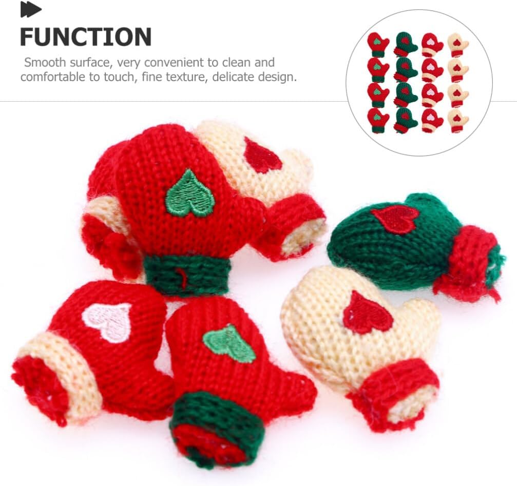 EXCEART Mini guantes de punto de Navidad, 16 unidades, guantes de Papá Noel, para hacer muñecas, decoración para botellas de vino, sombrero para